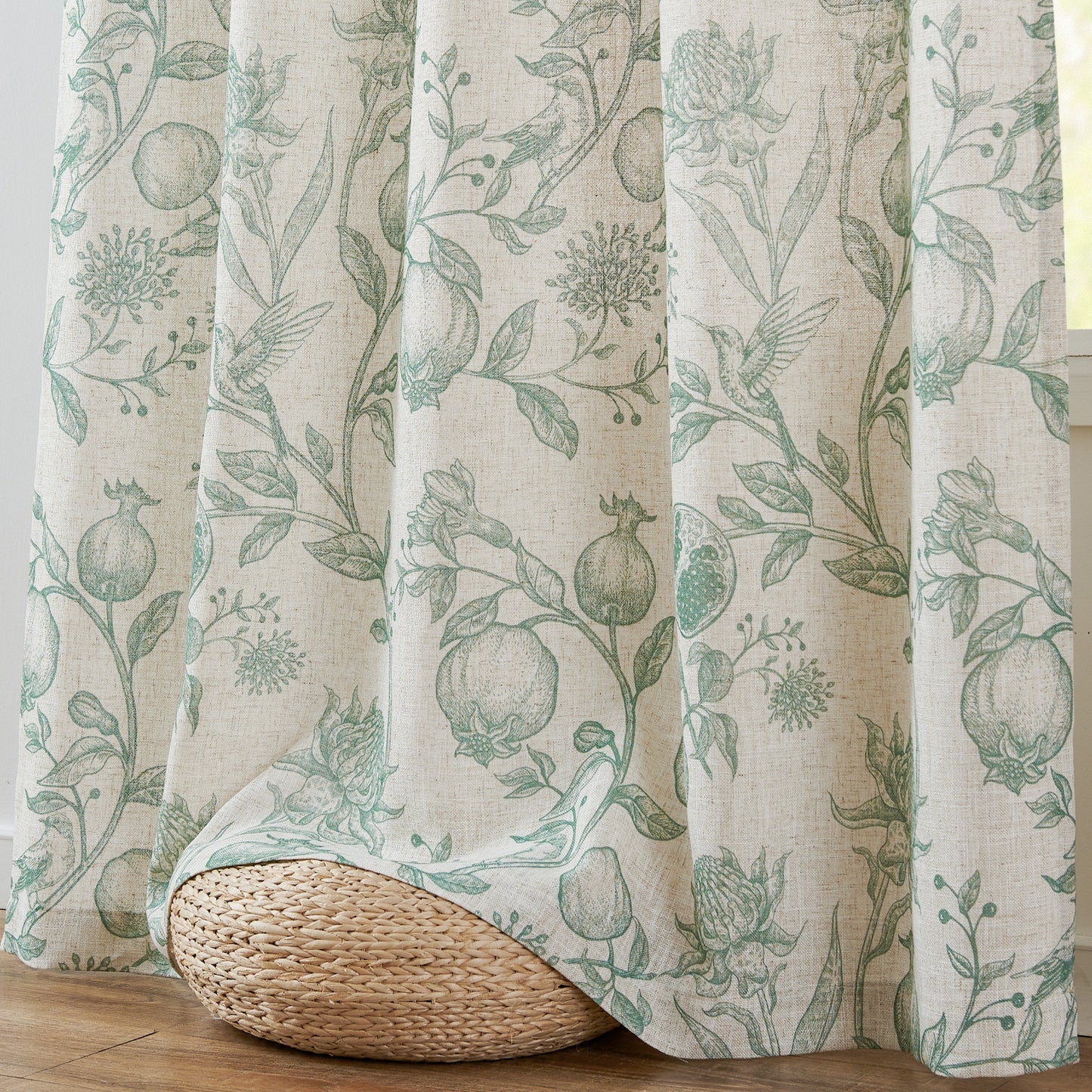 CURTAINKING Linen Curtains Floral Curtains for Living Room French Curtains Back Tab Light Filtering Toile Print Farmhouse Bedroom Curtains Window Curtain Set 2 Panels