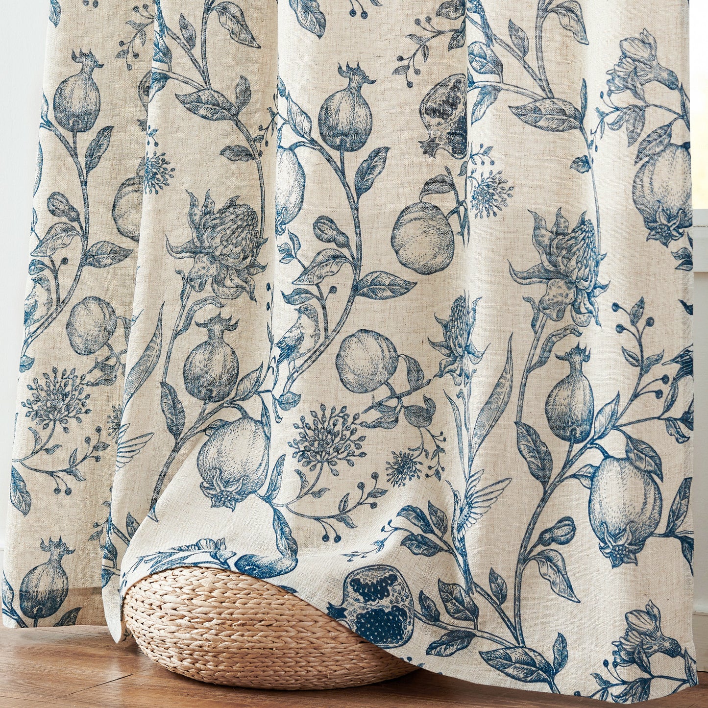 CURTAINKING Linen Curtains Floral Curtains for Living Room French Curtains Back Tab Light Filtering Toile Print Farmhouse Bedroom Curtains Window Curtain Set 2 Panels