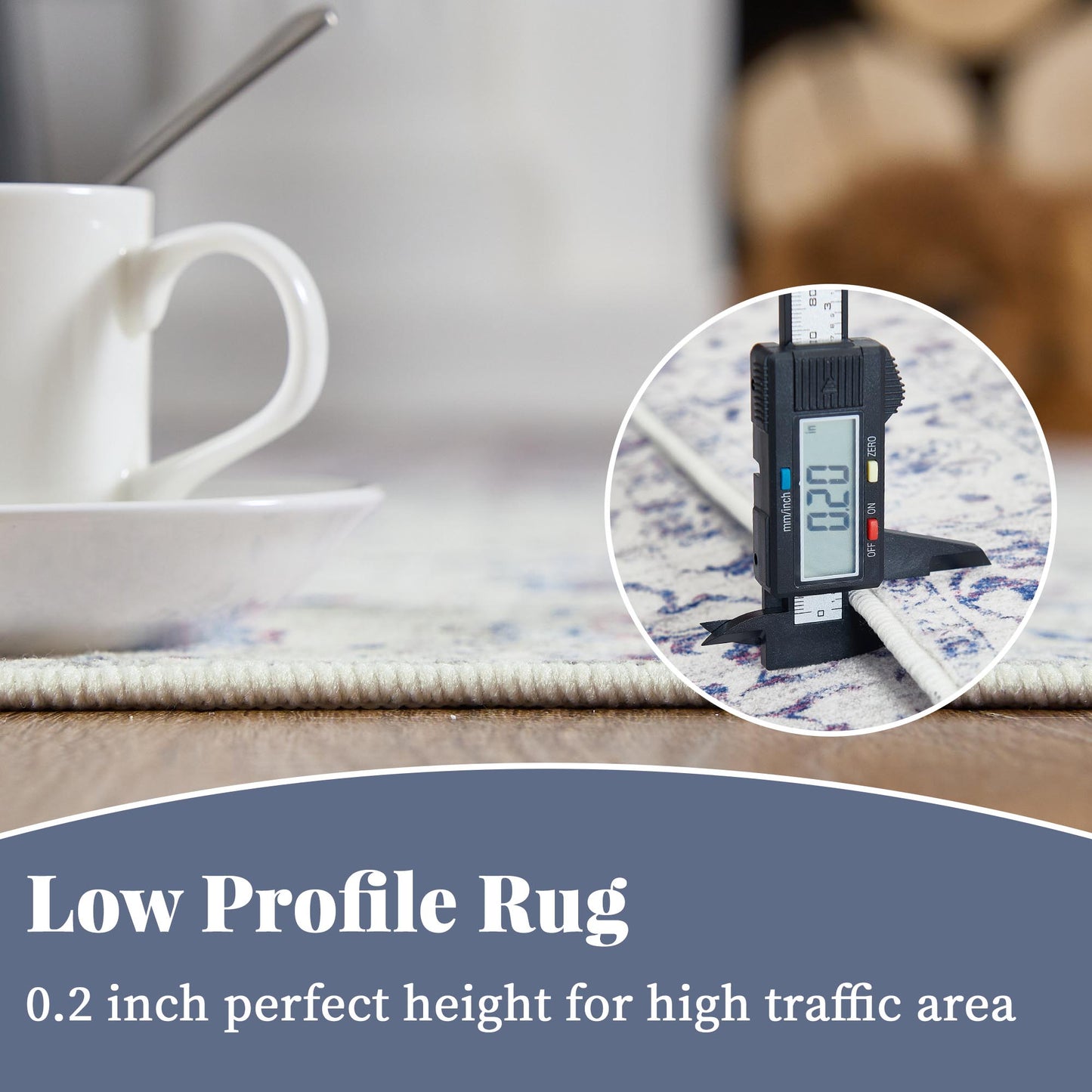 RUGKING Blue Vintage Area Rug Floral Carpet Distressed Mat, Foldable Non Slip Accent Rug for Kitchen Living Room