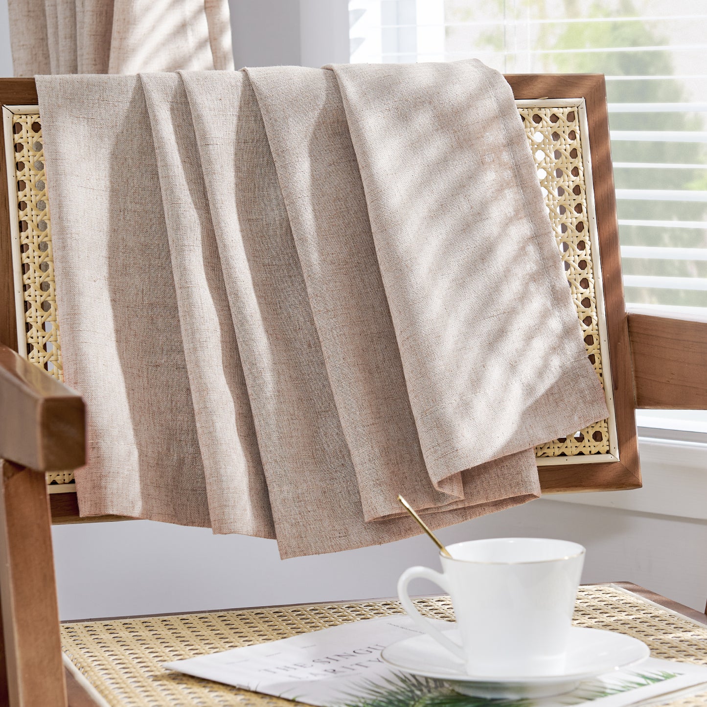 Curtainking Back Tab Curtains Light Filtering Curtains Living Room Bedroom Drapes Rod Pocket Linen Farmhouse Curtains Pack of 2