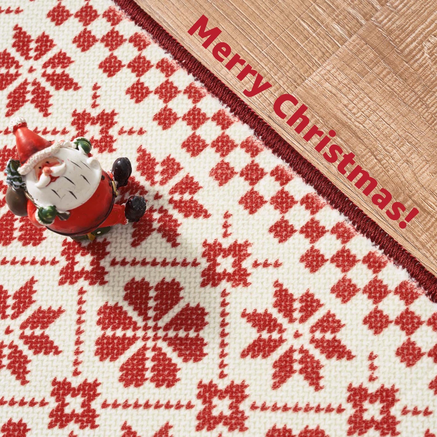 RUGKING Farmhouse Christmas Door Mat Snowflake Washable Rug for Entryway Kitchen Holiday Decor Red and Ivory