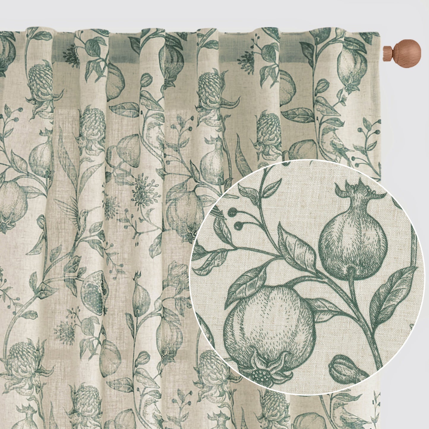 CURTAINKING Linen Curtains Floral Curtains for Living Room French Curtains Back Tab Light Filtering Toile Print Farmhouse Bedroom Curtains Window Curtain Set 2 Panels