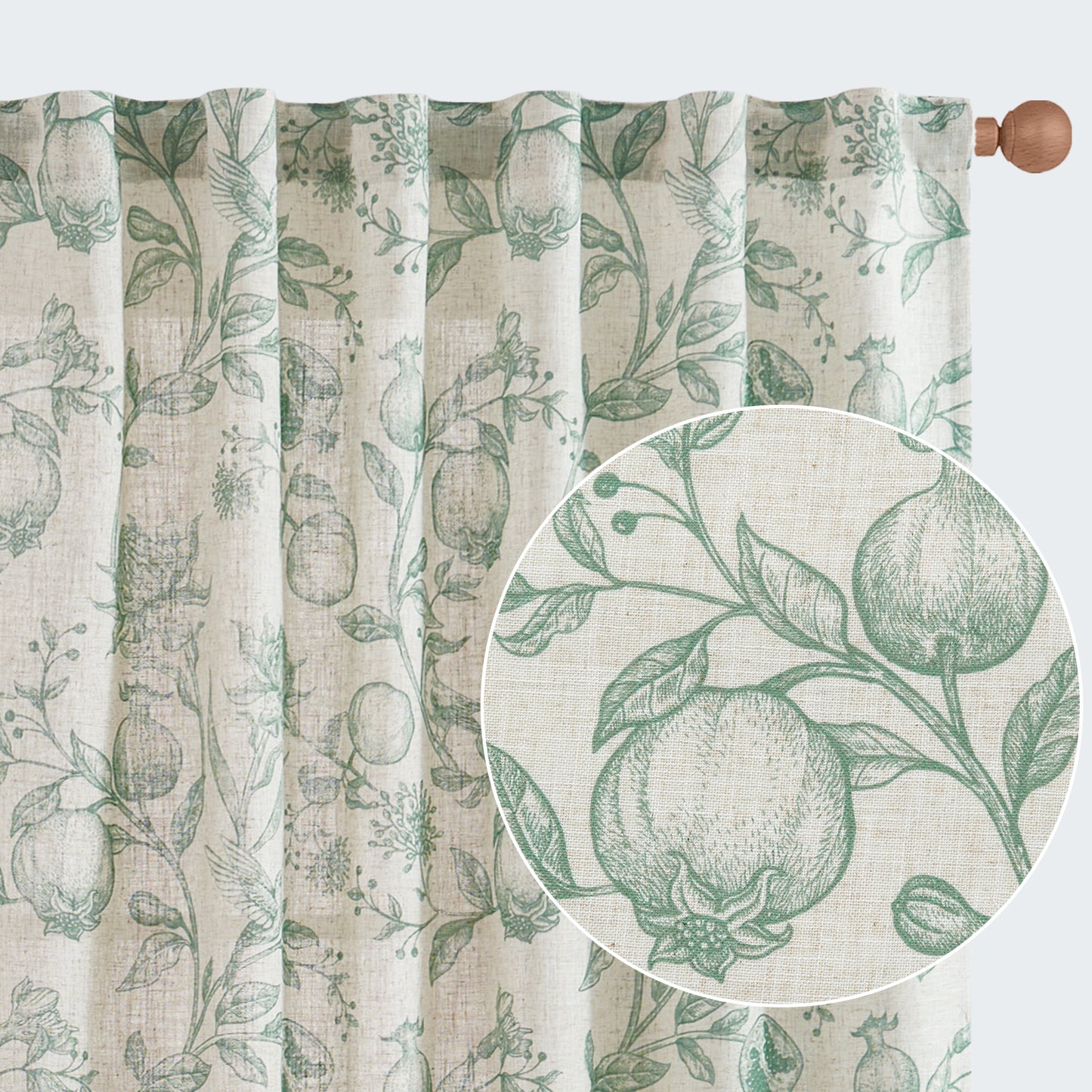 CURTAINKING Linen Curtains Floral Curtains for Living Room French Curtains Back Tab Light Filtering Toile Print Farmhouse Bedroom Curtains Window Curtain Set 2 Panels