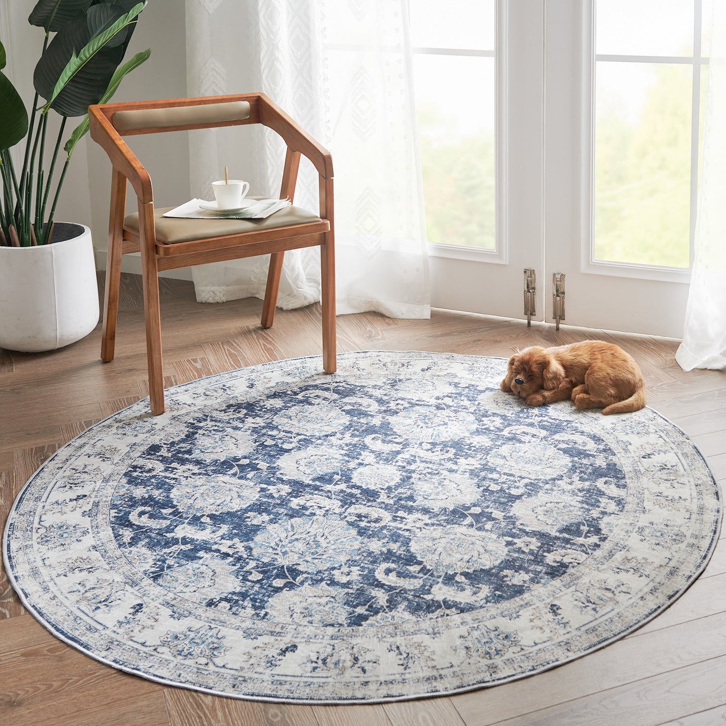 Jinchan Round Rug 5ft Area Rug Persian Rug Vintage Floor Mat Circle Rug