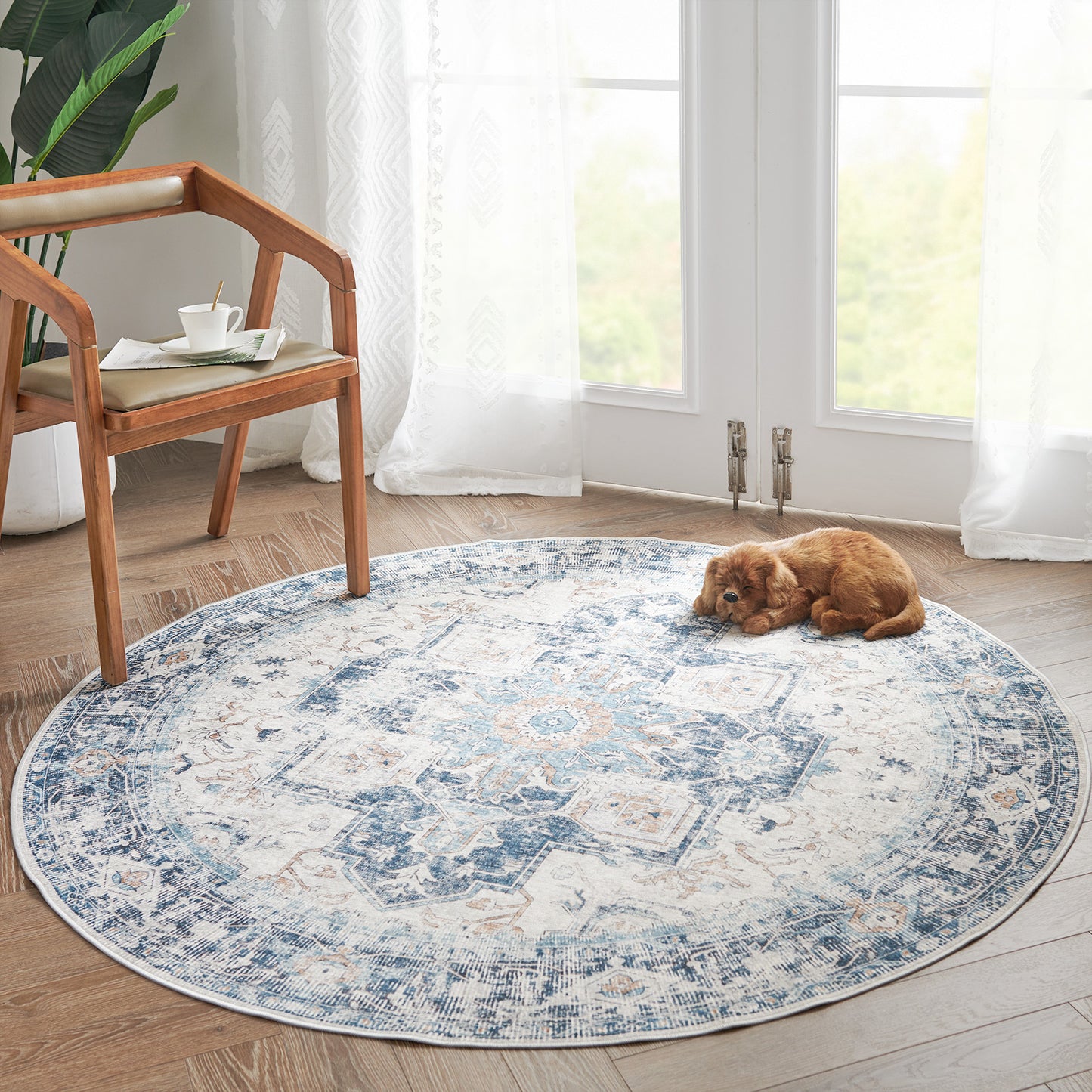 Jinchan Round Rug 5ft Indoor Area Rug Persian Rug Vintage Rug