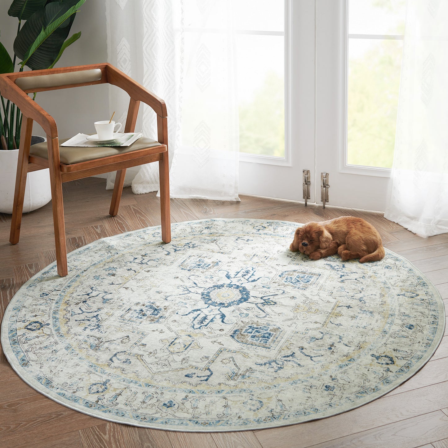 Jinchan Round Rug 5ft Indoor Area Rug Persian Rug Vintage Rug