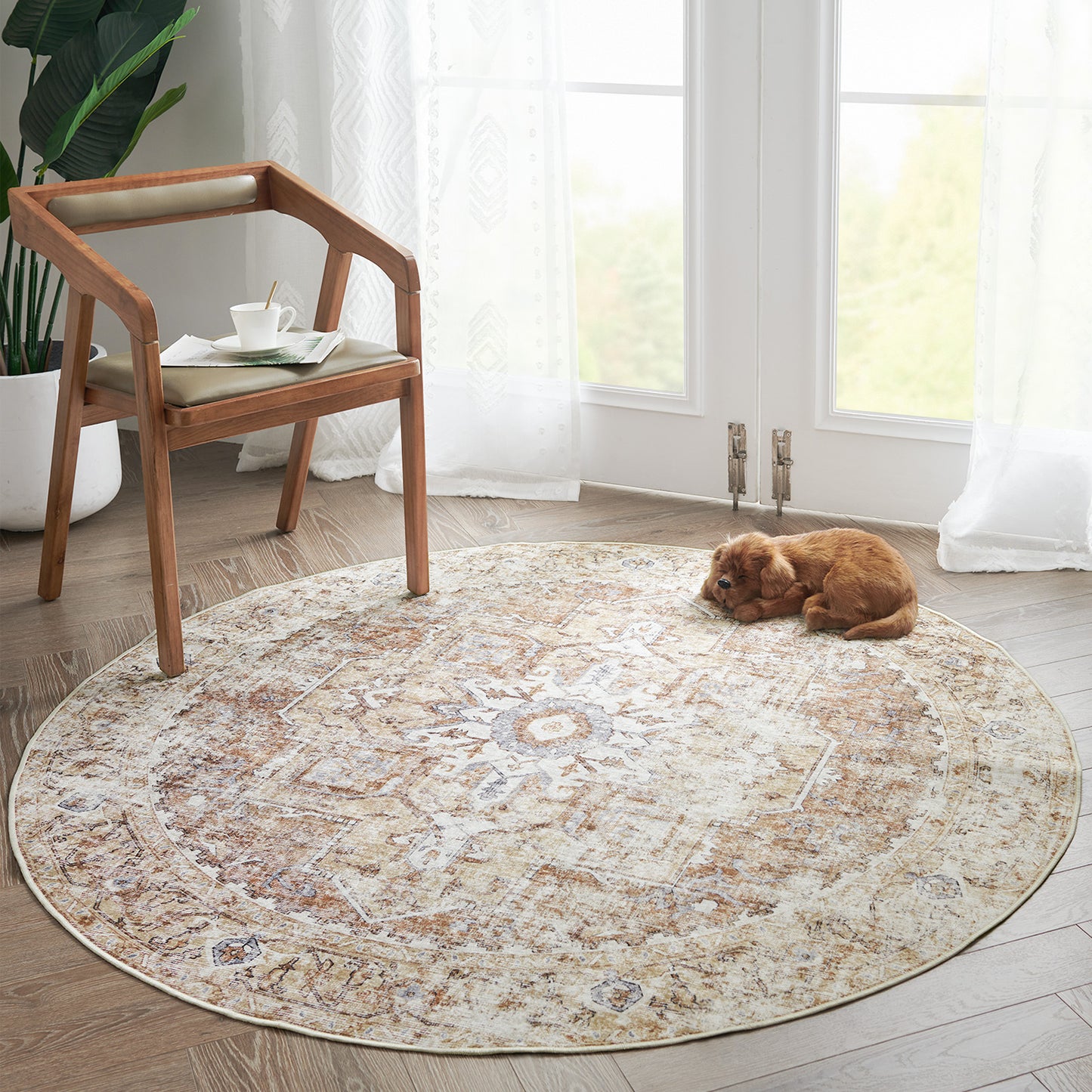 Jinchan Round Rug 5ft Indoor Area Rug Persian Rug Vintage Rug