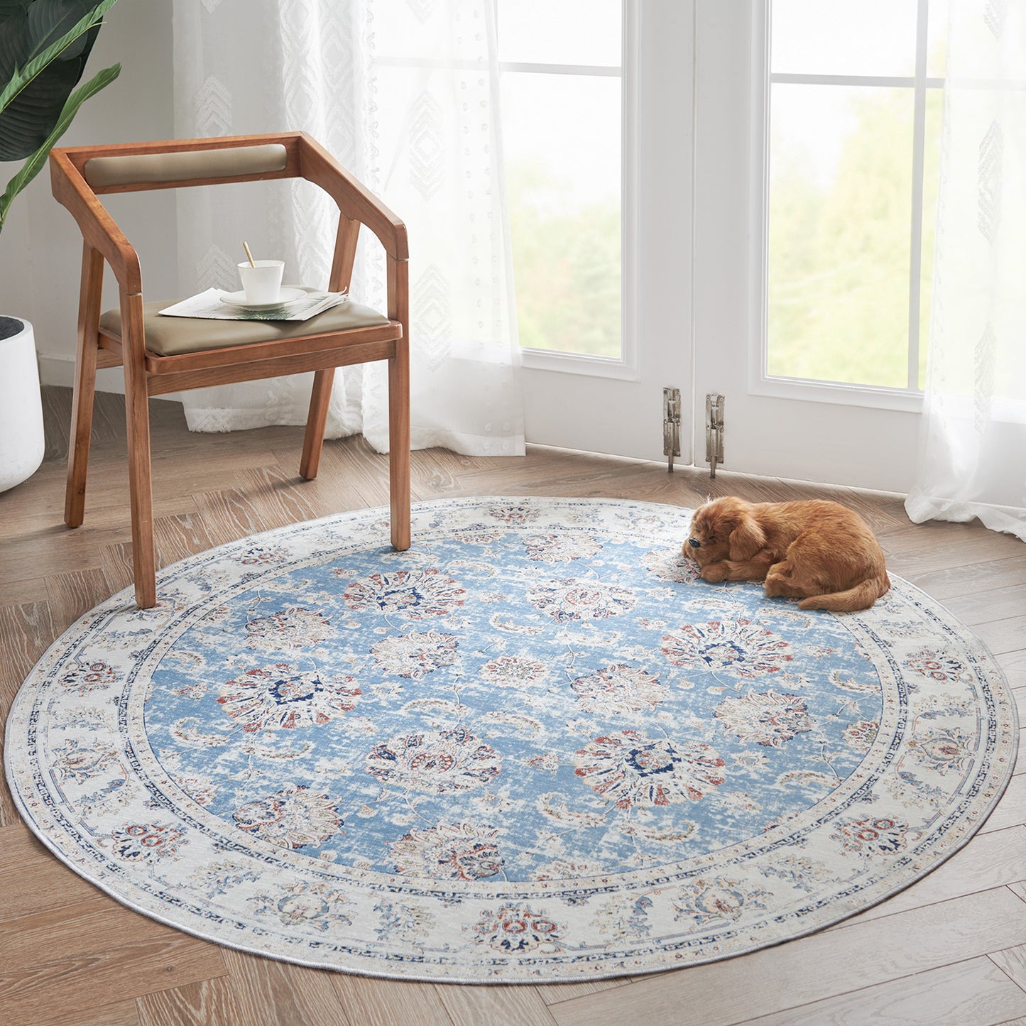 Jinchan Round Rug 5ft Area Rug Persian Rug Vintage Floor Mat Circle Rug