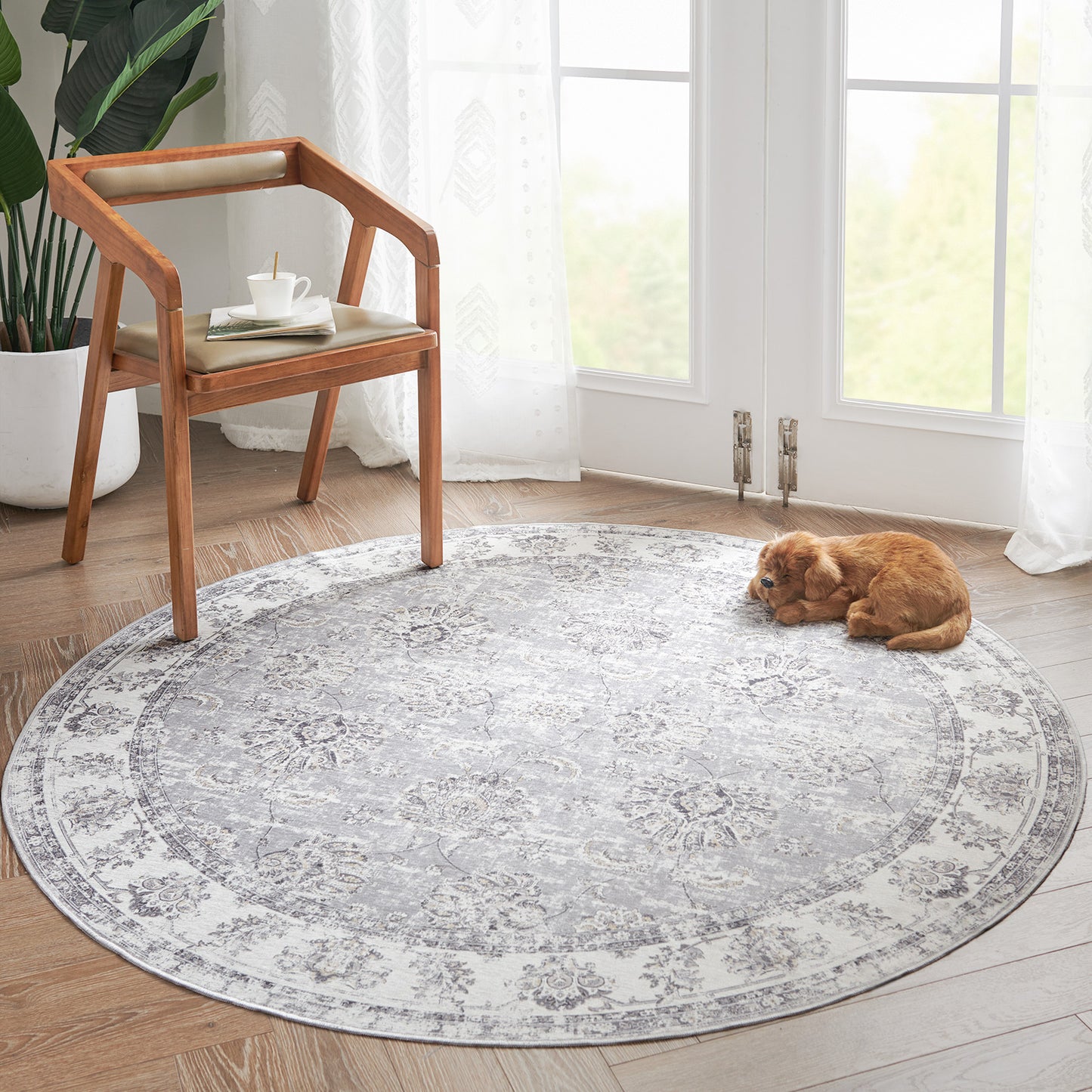 Jinchan Round Rug 5ft Area Rug Persian Rug Vintage Floor Mat Circle Rug
