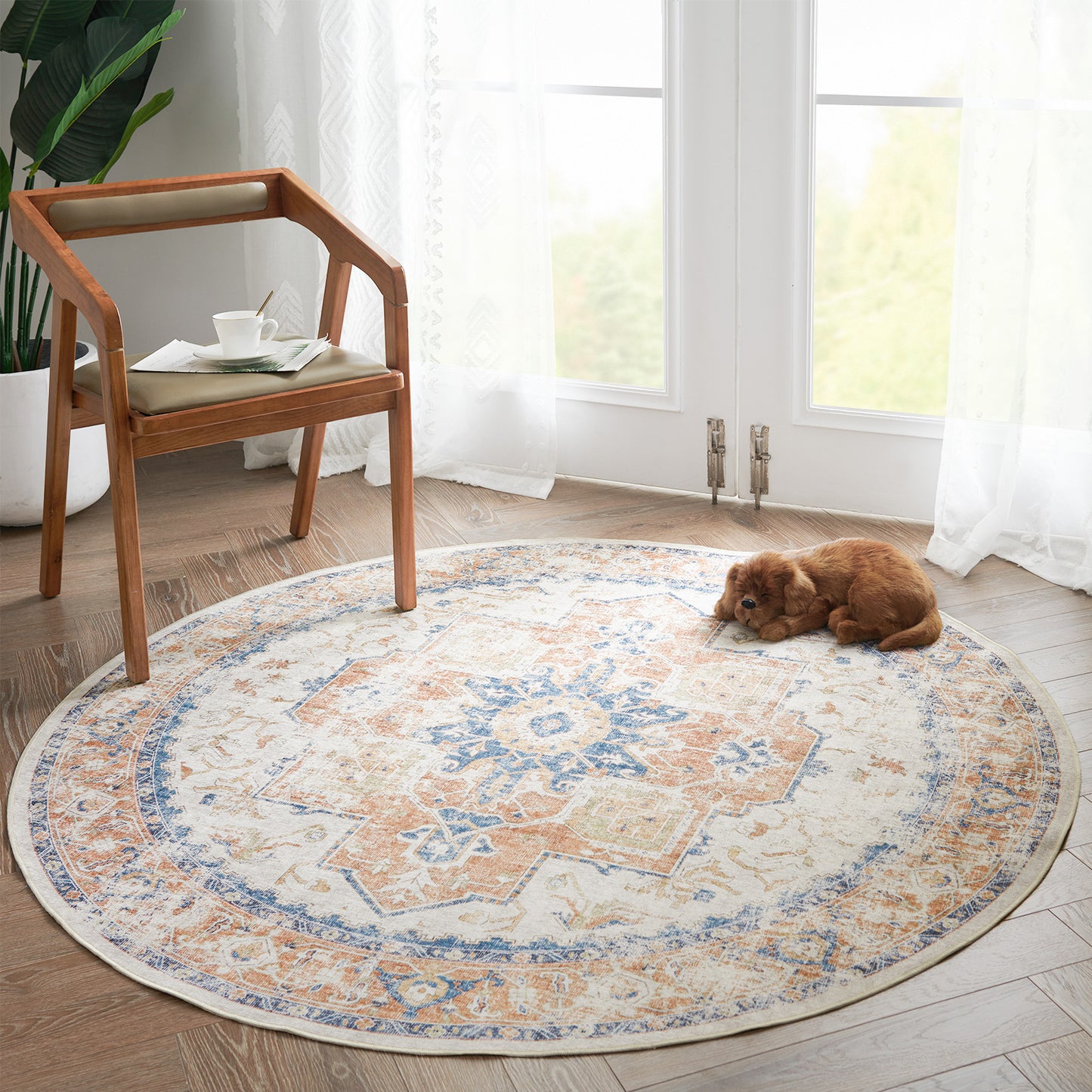 Jinchan Round Rug 5ft Indoor Area Rug Persian Rug Vintage Rug