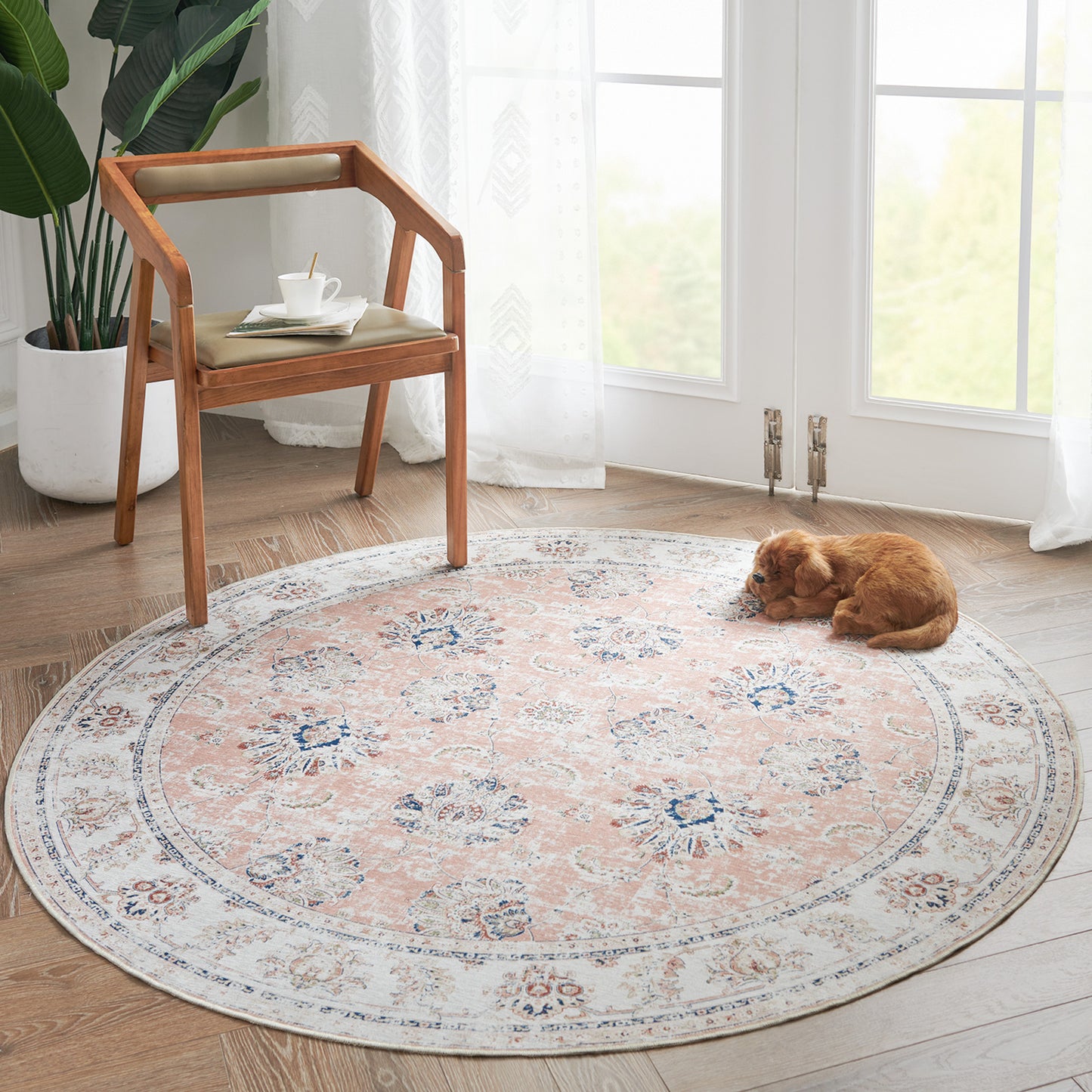 Jinchan Round Rug 5ft Area Rug Persian Rug Vintage Floor Mat Circle Rug