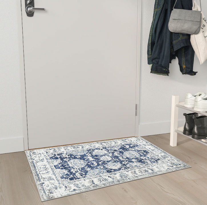 Topick Retro Vintage Persian Floral Foldable Dark Blue Area Rug