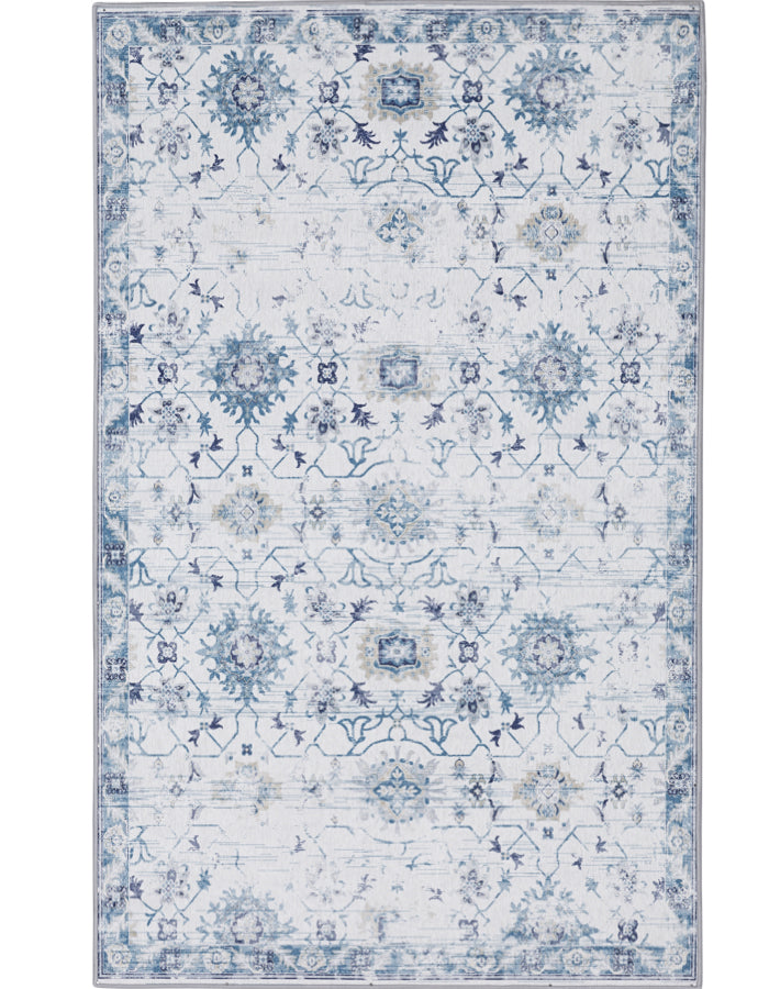 Jinchan Vintage Distressed Floral Navy Blue Foldable Area Rug