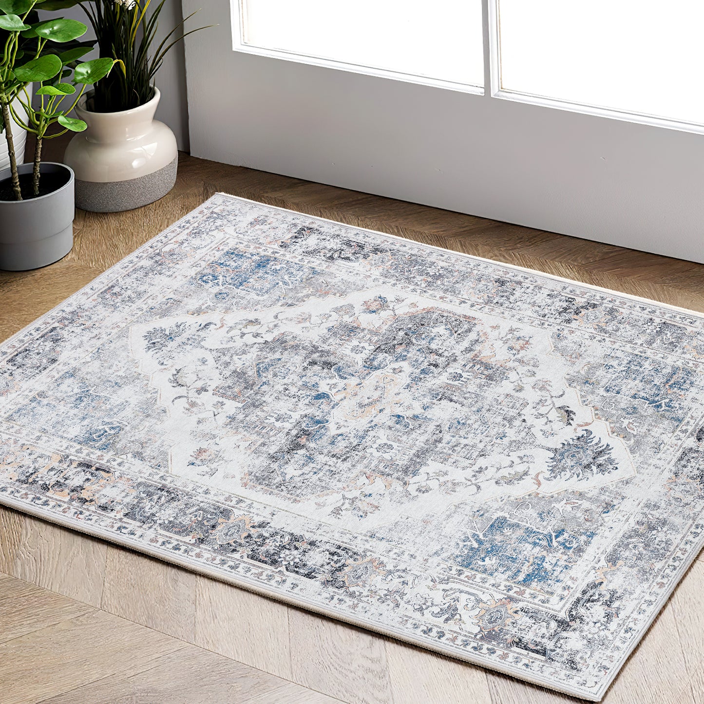 Jinchan Vintage Retro Persian Grey Flodable Area Rug
