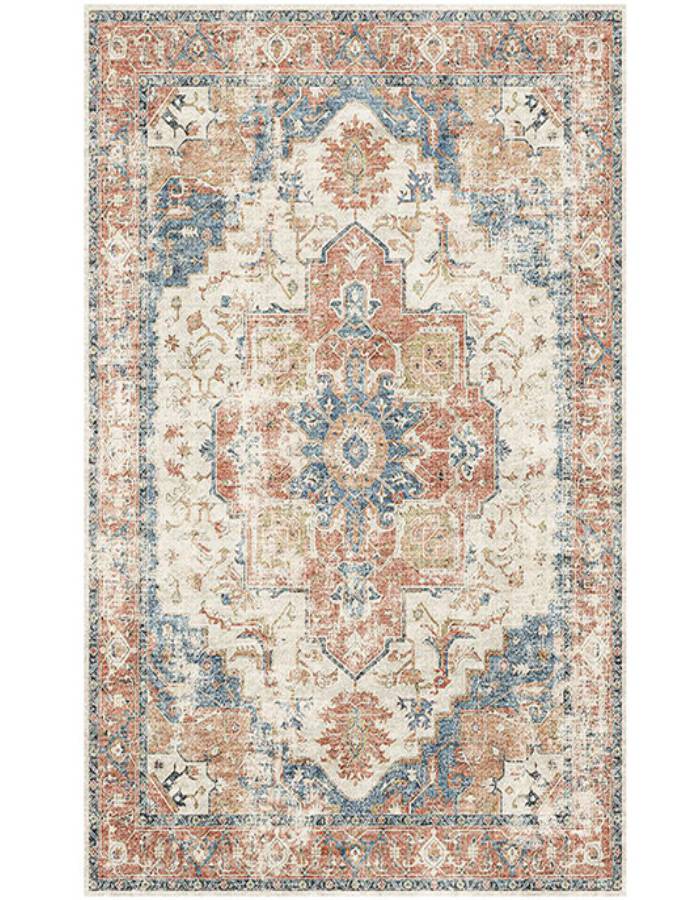 Jinchan Vintage Medallion Orange Foldable Living Room Area Rug