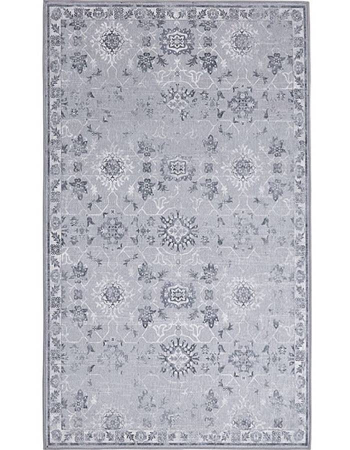 Jinchan Vintage Distressed Floral Dark Grey Foldable Area Rug