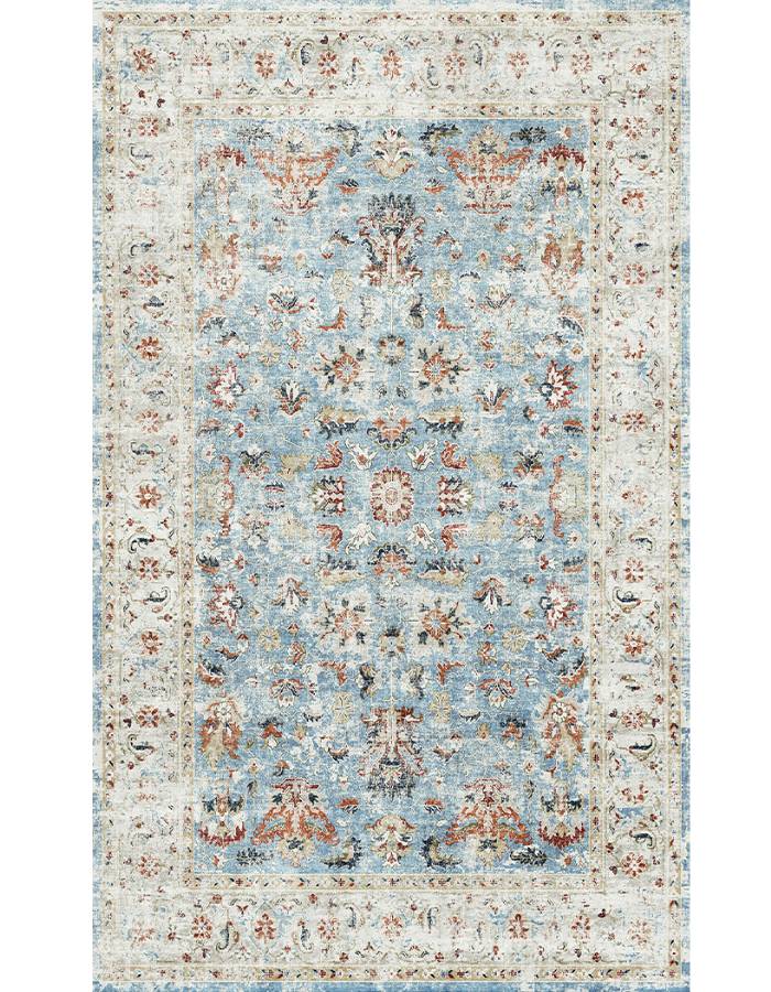 Jinchan Floral Distressed Vintage Blue Foldable Area Rug