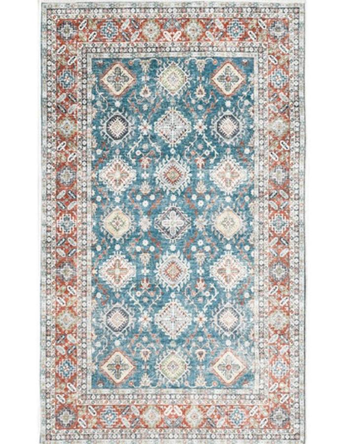 Jinchan Vintage Persian Floral Blue Red Foldable Area Rug