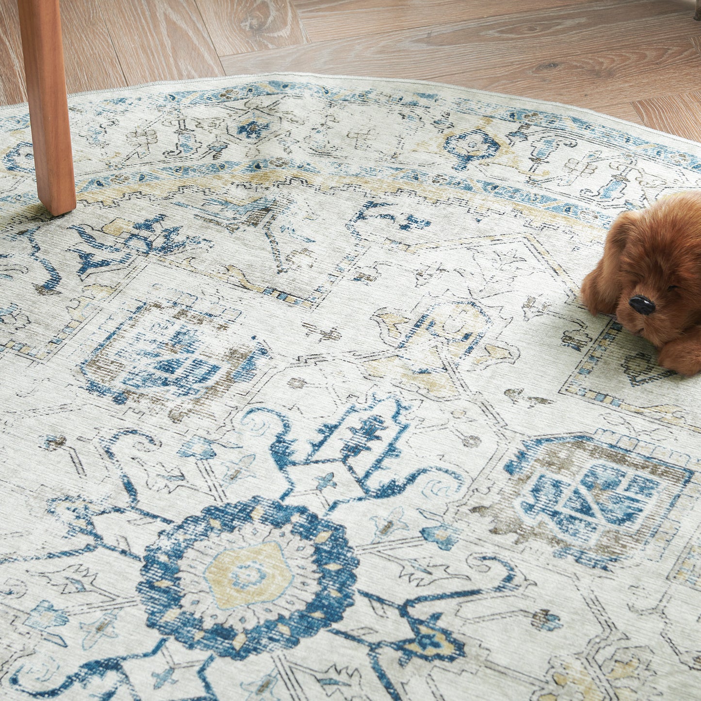 Jinchan Round Rug 5ft Indoor Area Rug Persian Rug Vintage Rug