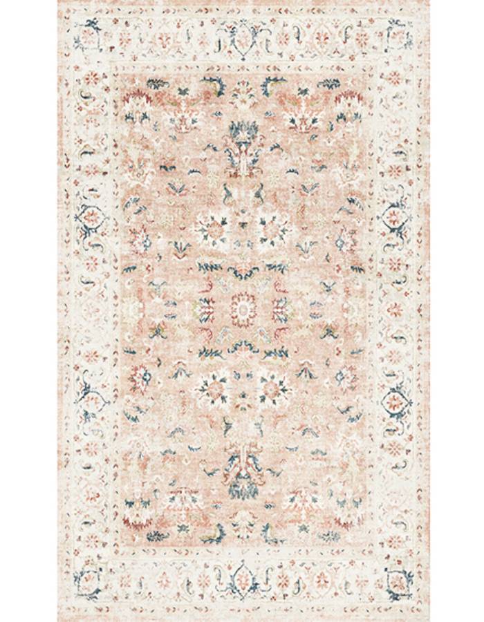 Vangao Floral Distressed Vintage Persian Blush Pink Foldable Area Rug