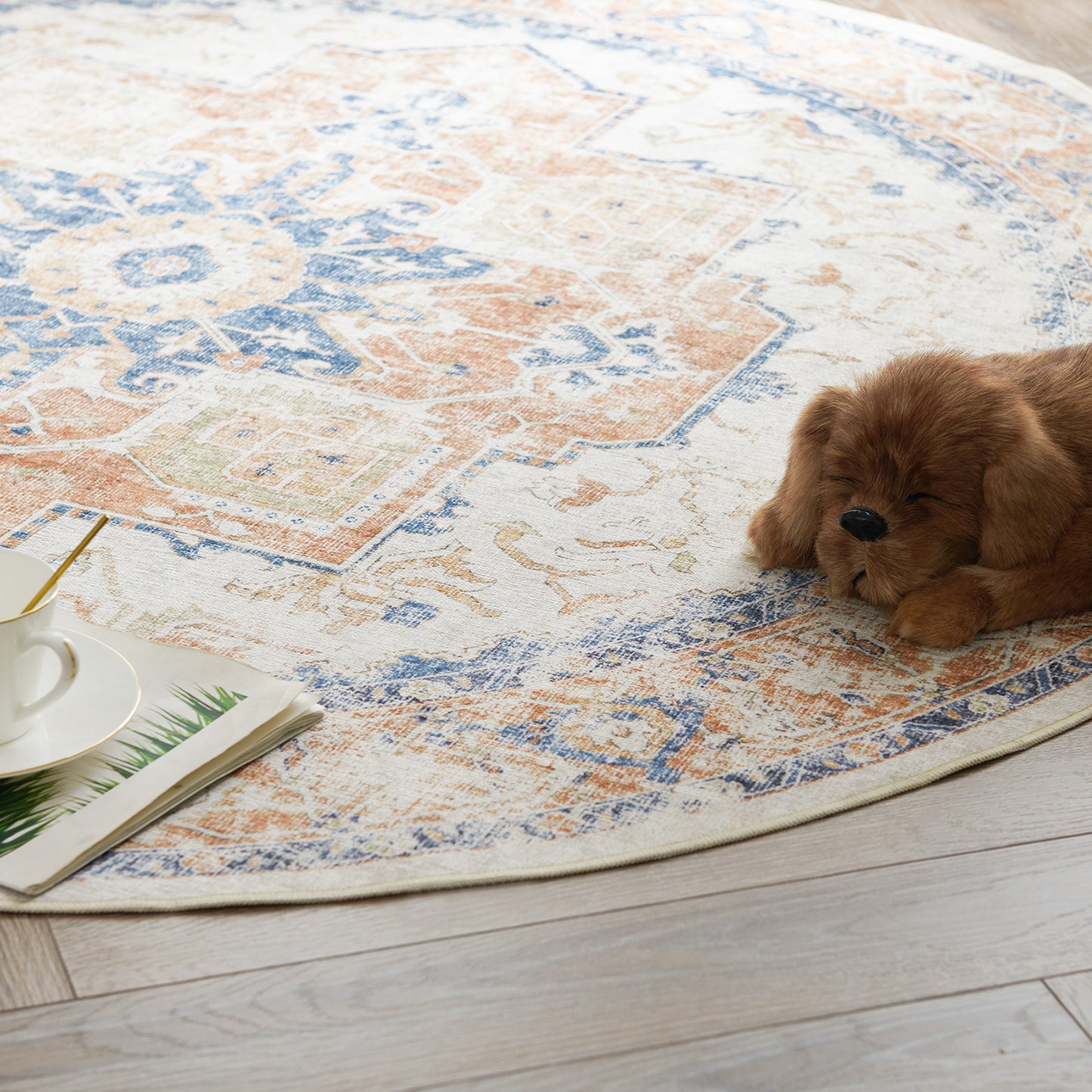 Jinchan Round Rug 5ft Indoor Area Rug Persian Rug Vintage Rug