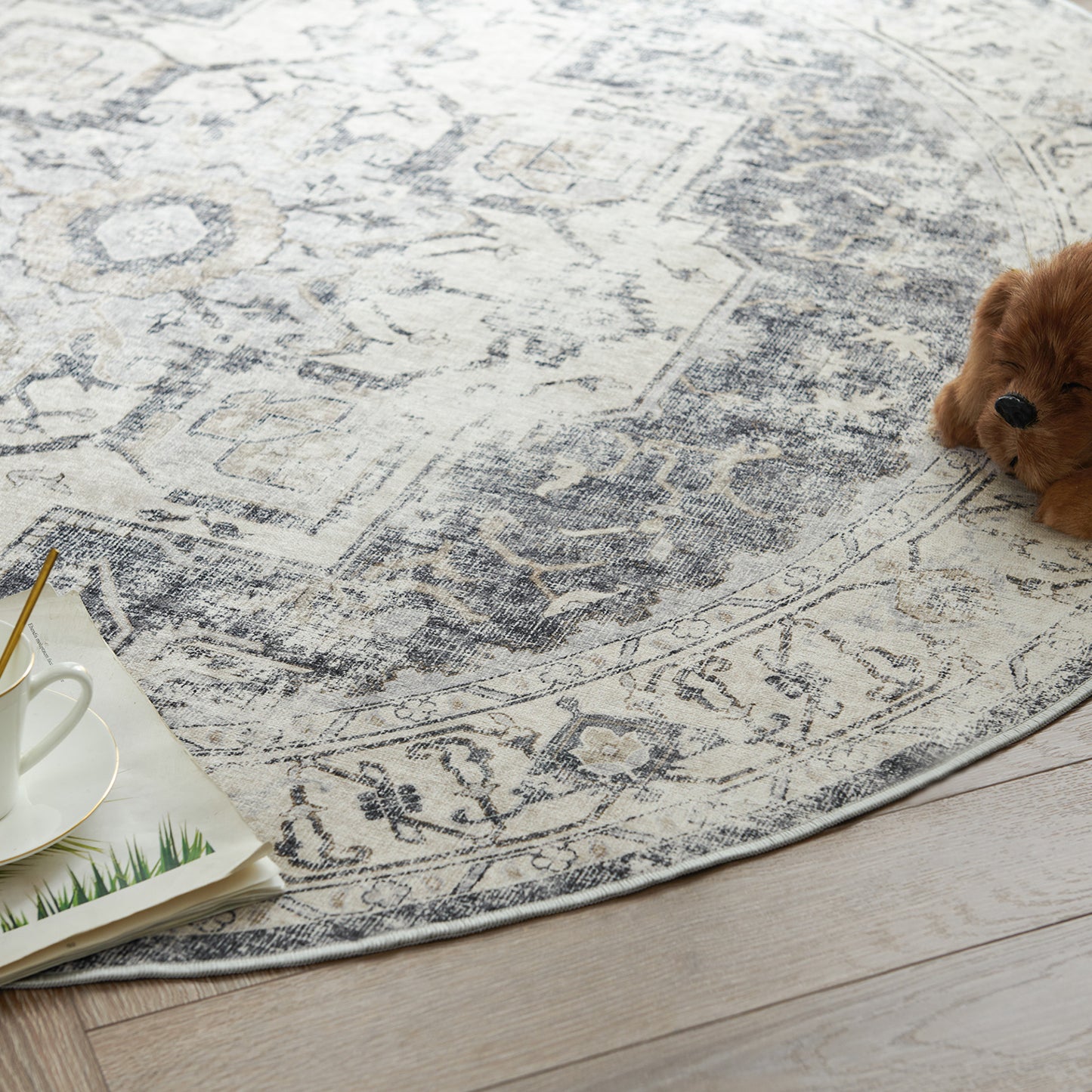 Jinchan Round Rug 5ft Indoor Area Rug Persian Rug Vintage Rug
