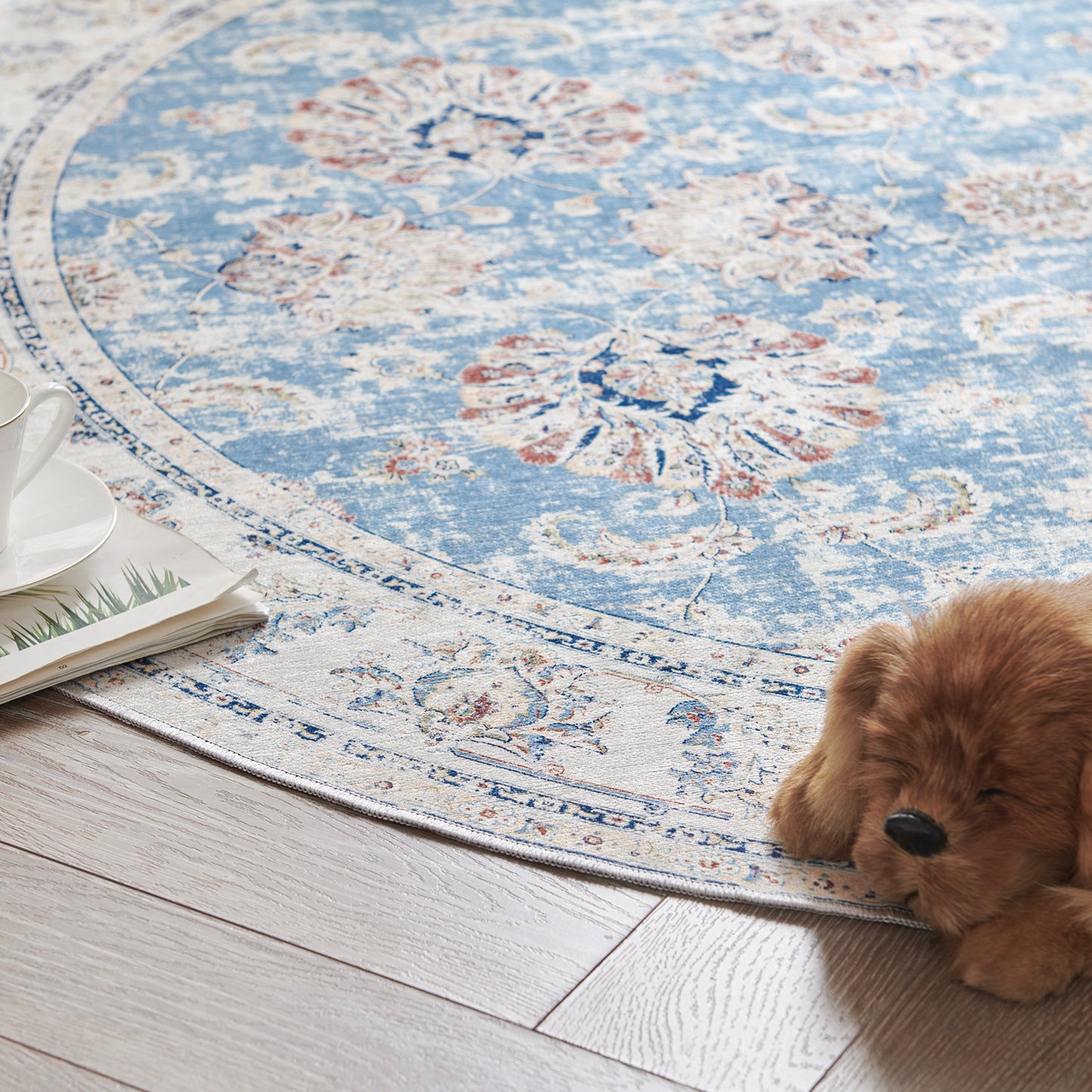 Jinchan Round Rug 5ft Area Rug Persian Rug Vintage Floor Mat Circle Rug