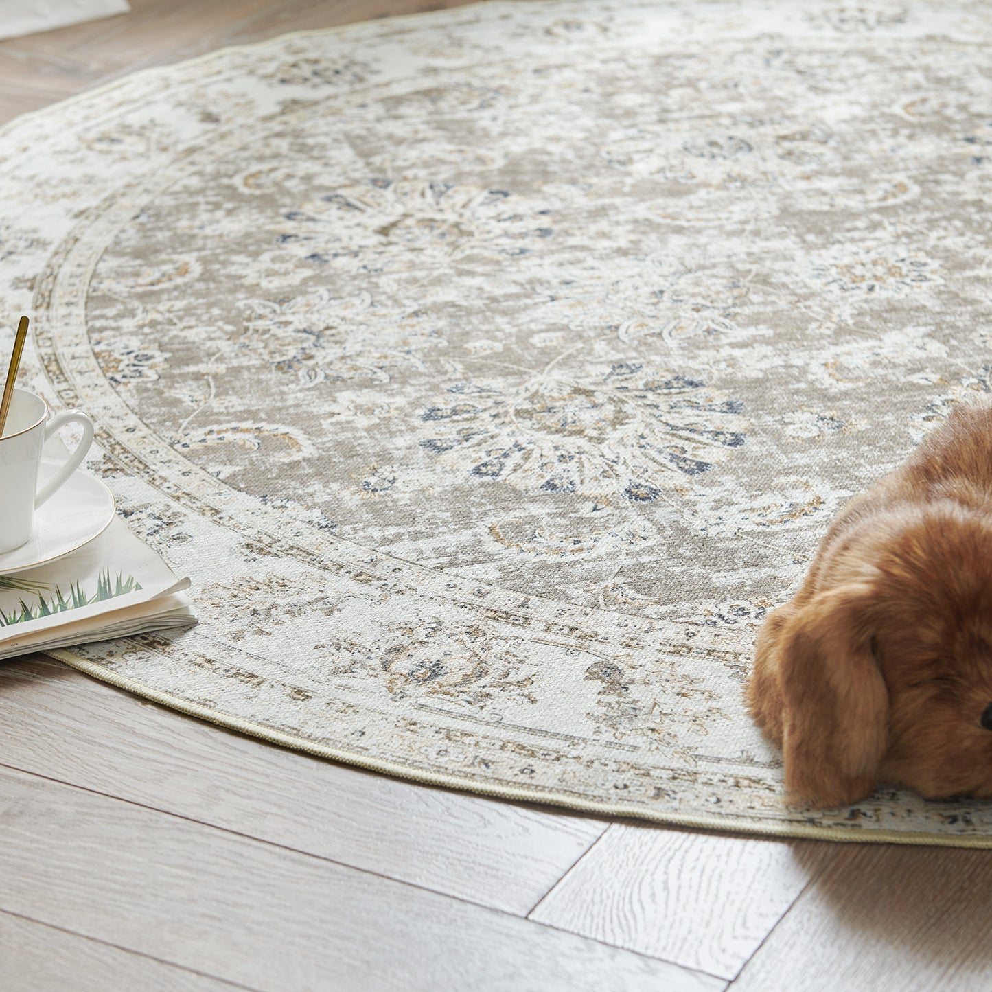 Jinchan Round Rug 5ft Area Rug Persian Rug Vintage Floor Mat Circle Rug