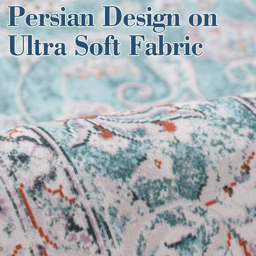 Jinchan Persian Distressed Floral Turquoise Foldable Area Rug