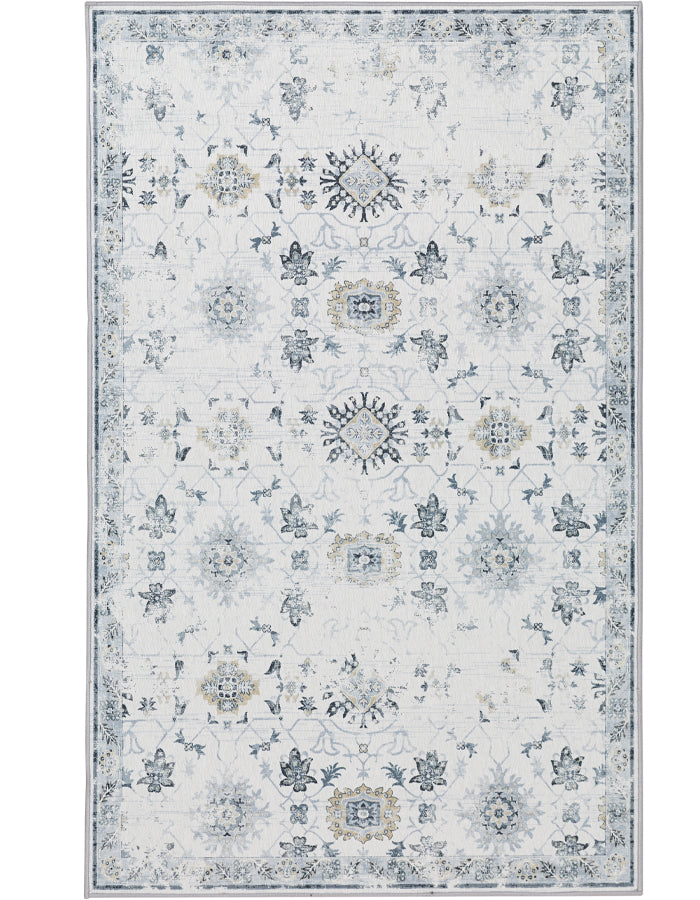 Jinchan Vintage Distressed Floral Light Grey Foldable Area Rug