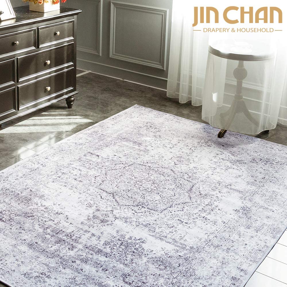Jinchan Persian Distressed Floral Grey Foldable Area Rug