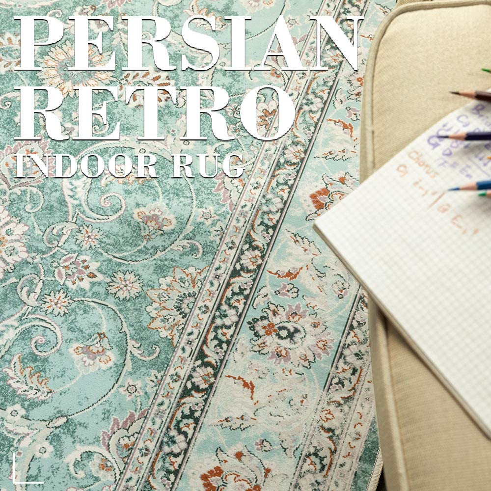 Jinchan Persian Distressed Floral Turquoise Foldable Area Rug