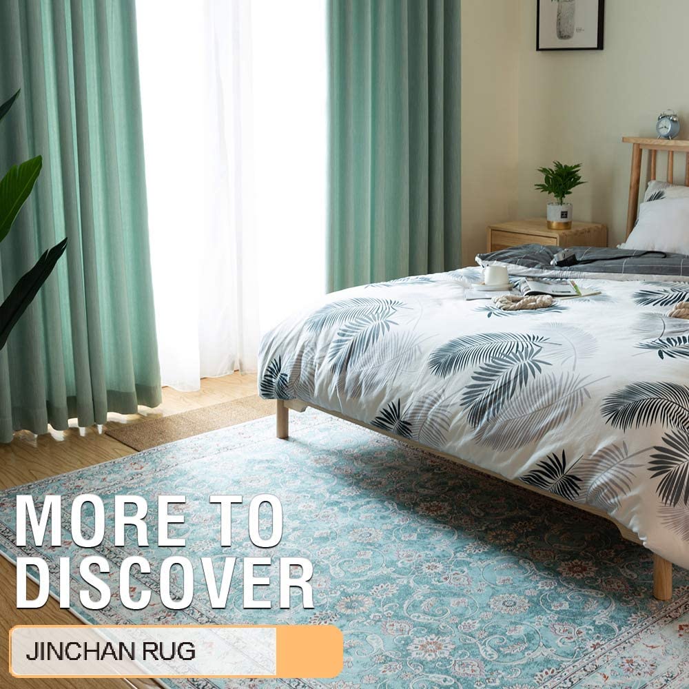 Jinchan Persian Distressed Floral Turquoise Foldable Area Rug