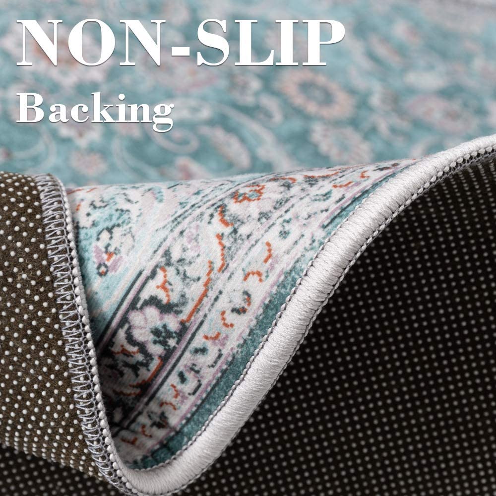 Jinchan Persian Distressed Floral Turquoise Foldable Area Rug