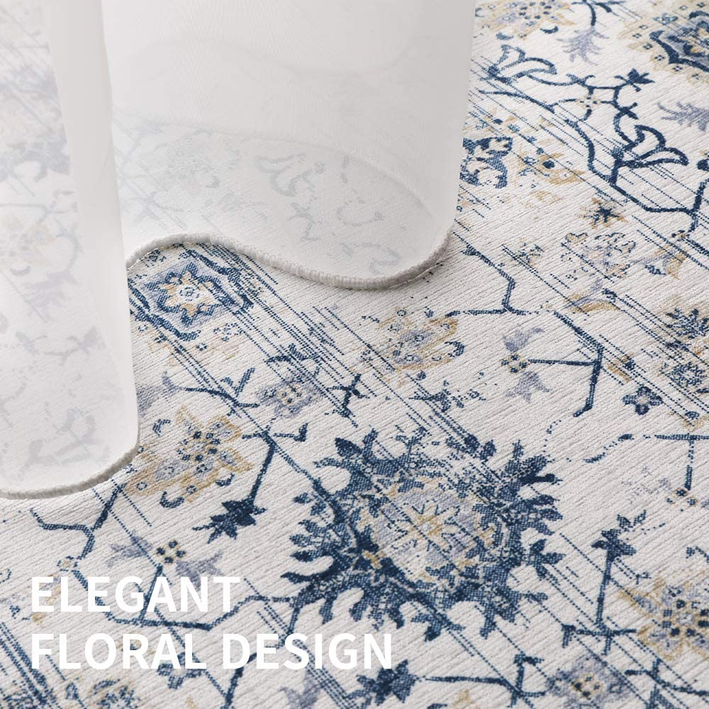 Vintage Persian Floral Navy Blue Area Rug Vintage Area Rugs JINCHAN Rugs