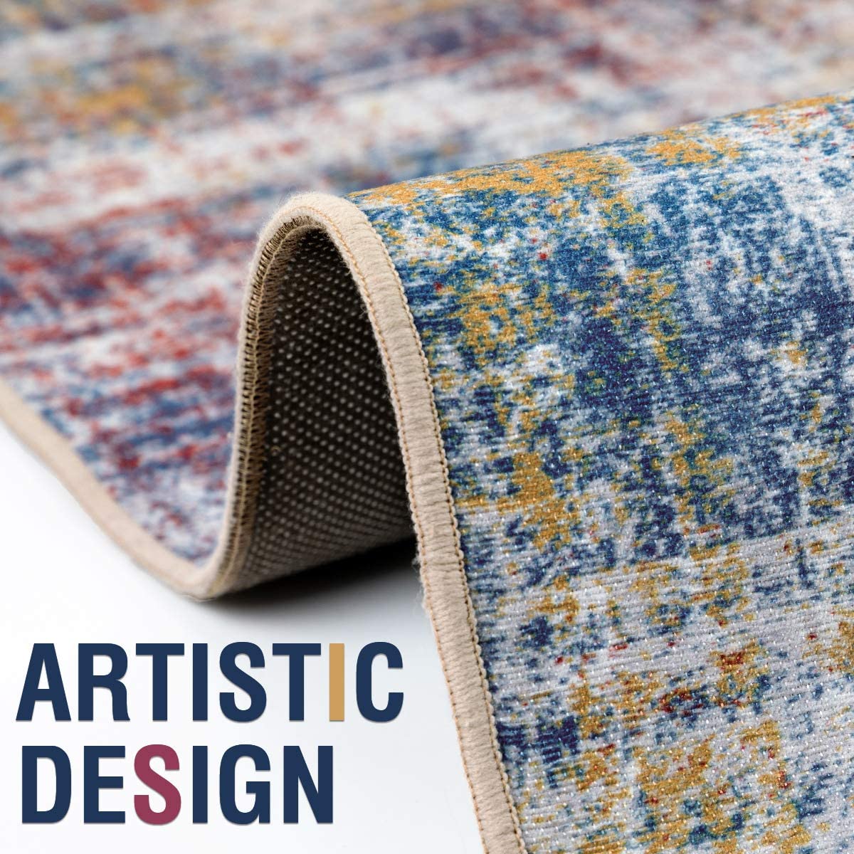 Contemporary Abstract Red Mulit Area Rugs Modern Distressed Carpet