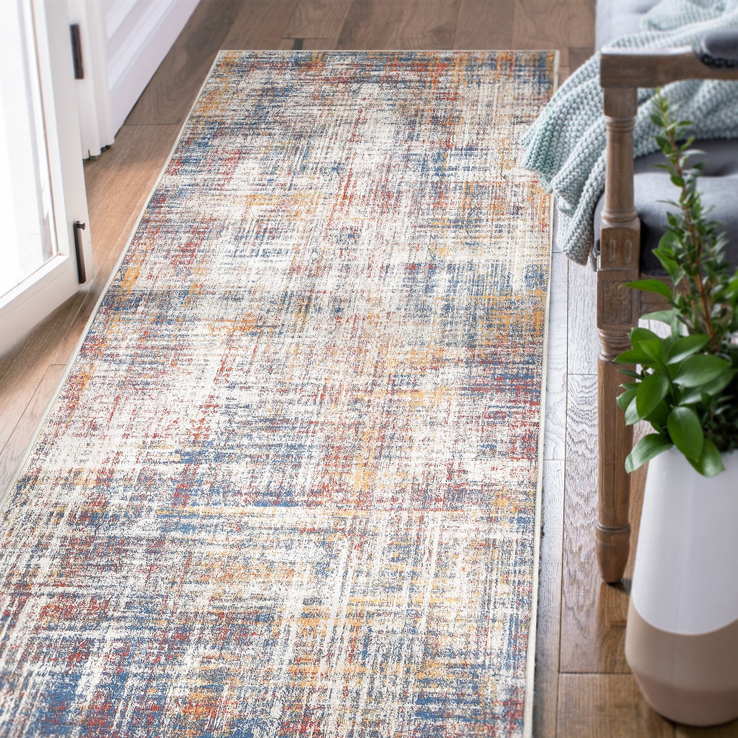 Contemporary Abstract Red Mulit Area Rugs Modern Distressed Carpet