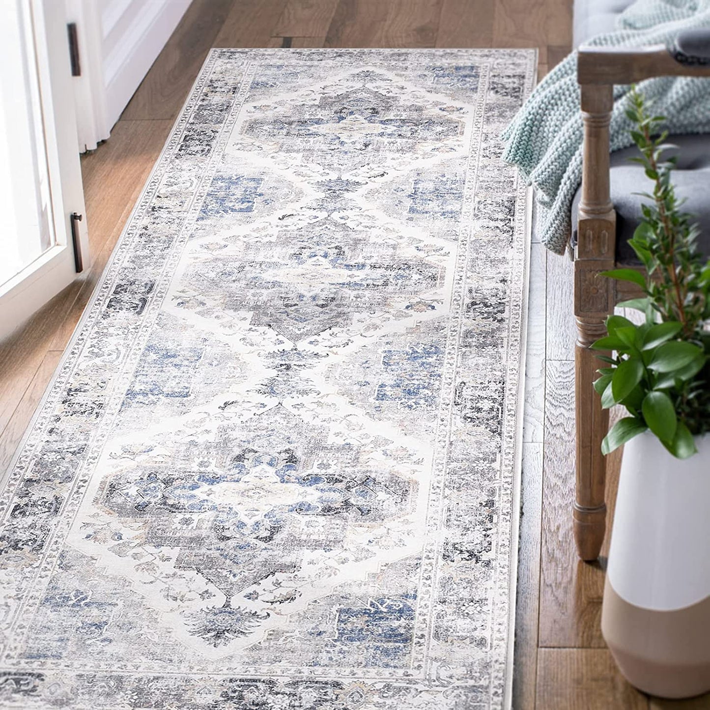 Jinchan Vintage Retro Persian Grey Flodable Area Rug