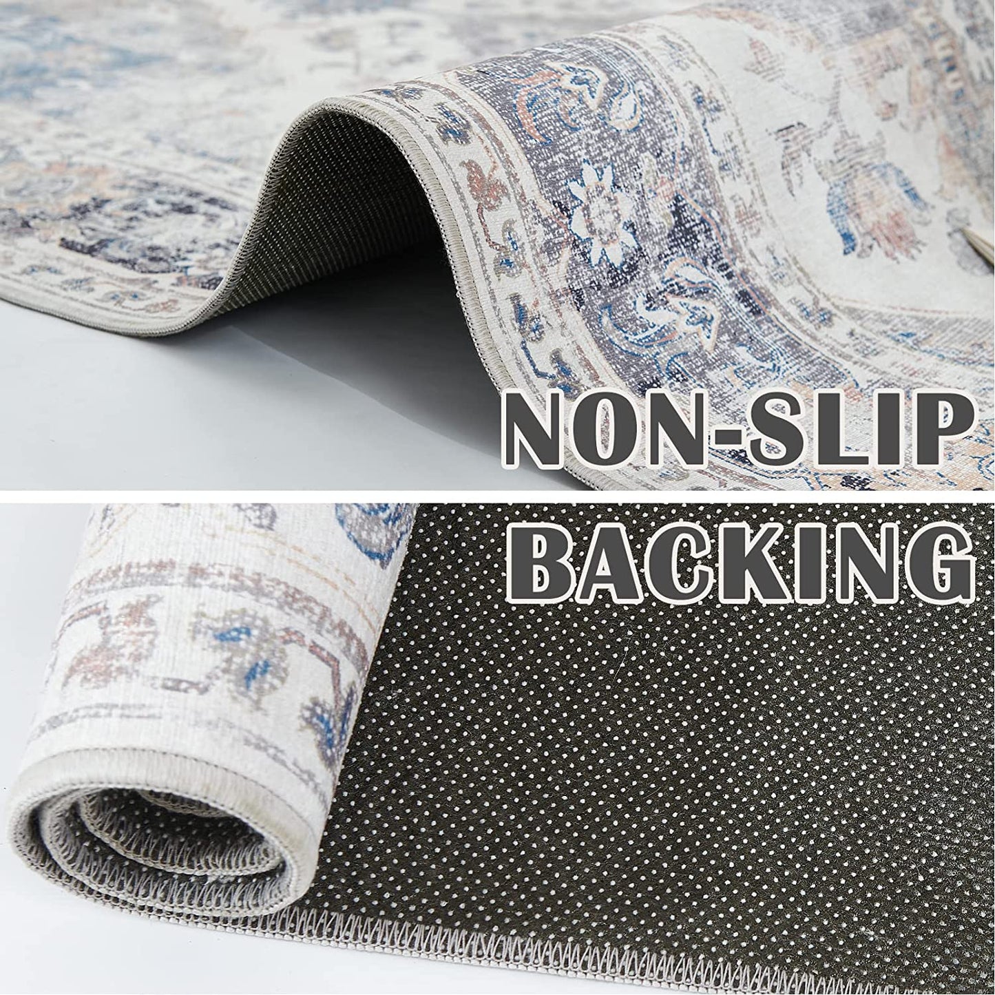 Jinchan Vintage Retro Persian Grey Flodable Area Rug