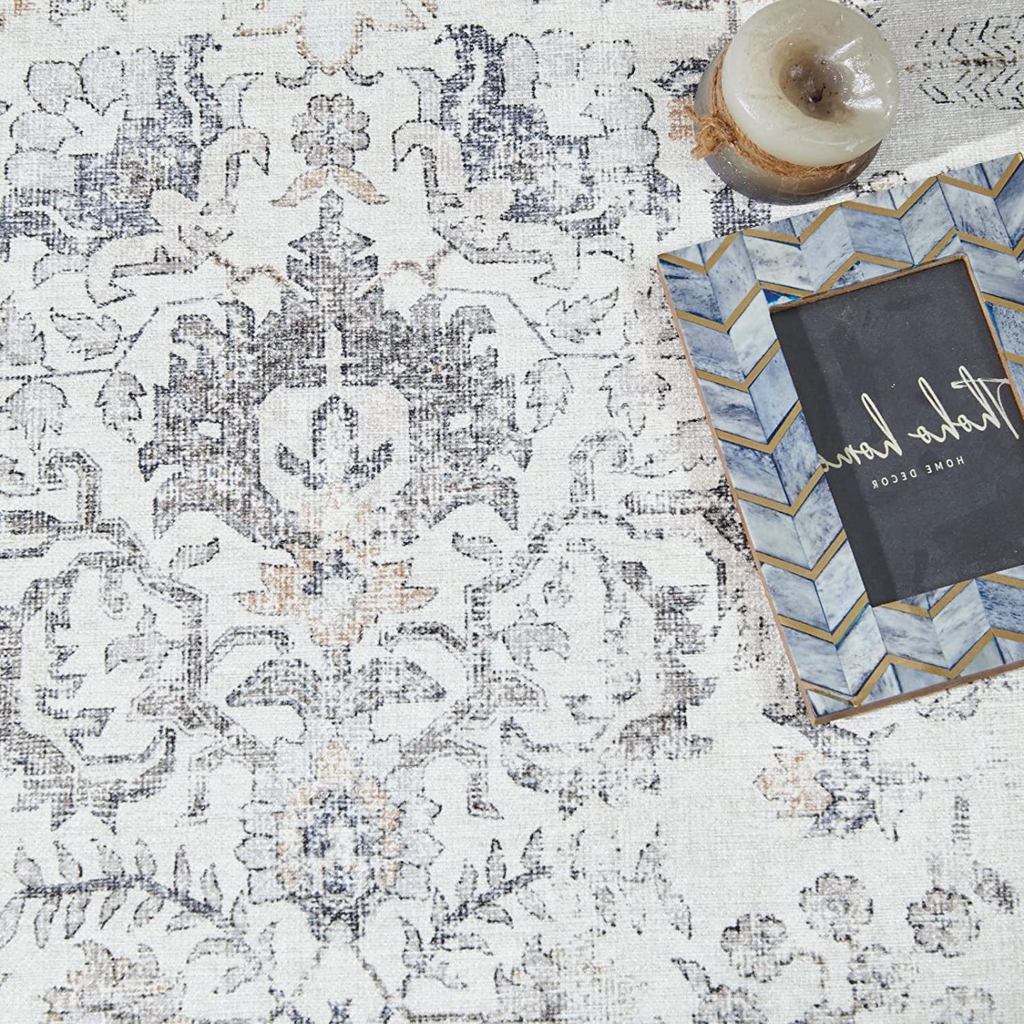 Jinchan Vintage Distressed Floral Gray Foldable Area Rug