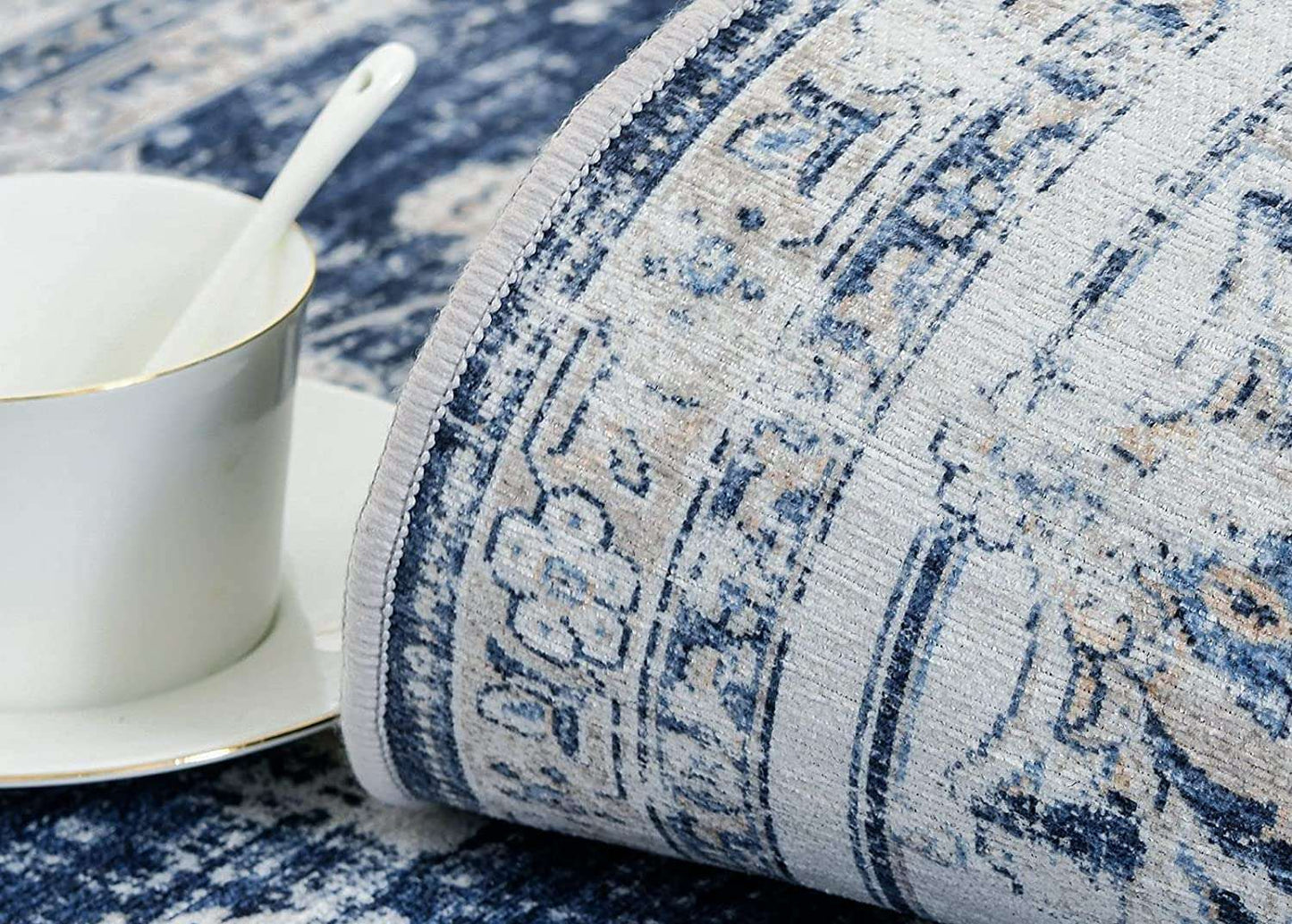 Topick Retro Vintage Persian Floral Foldable Dark Blue Area Rug