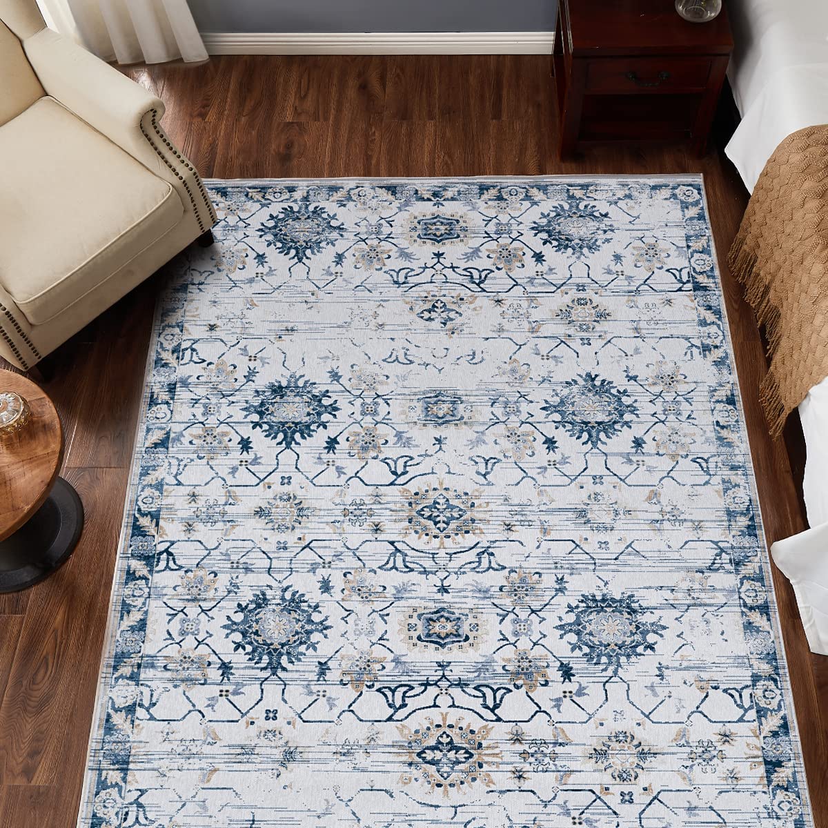 Vintage Persian Floral Navy Blue Area Rug Vintage Area Rugs JINCHAN Rugs