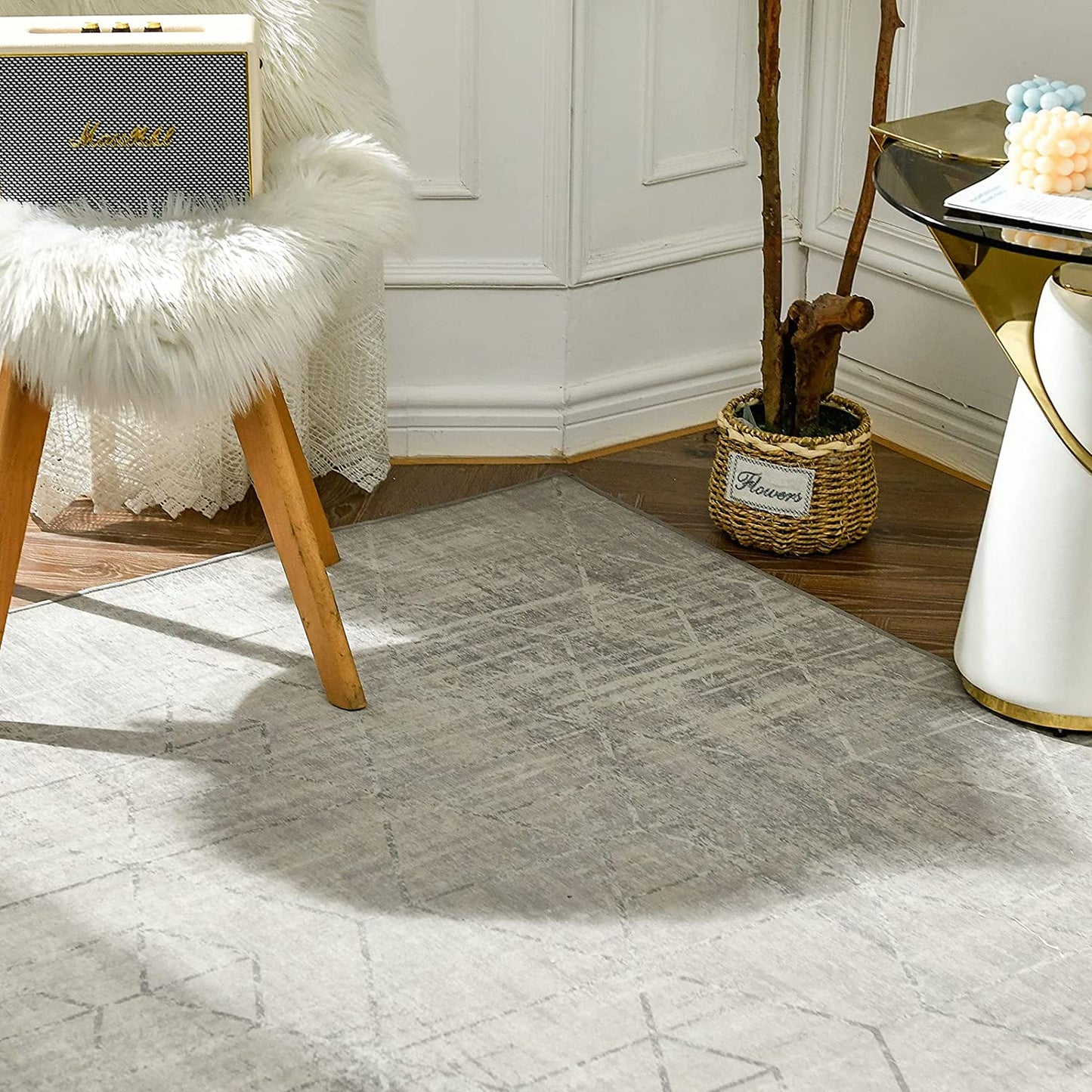 Diamond Lattice Grey Living Room Area Rug