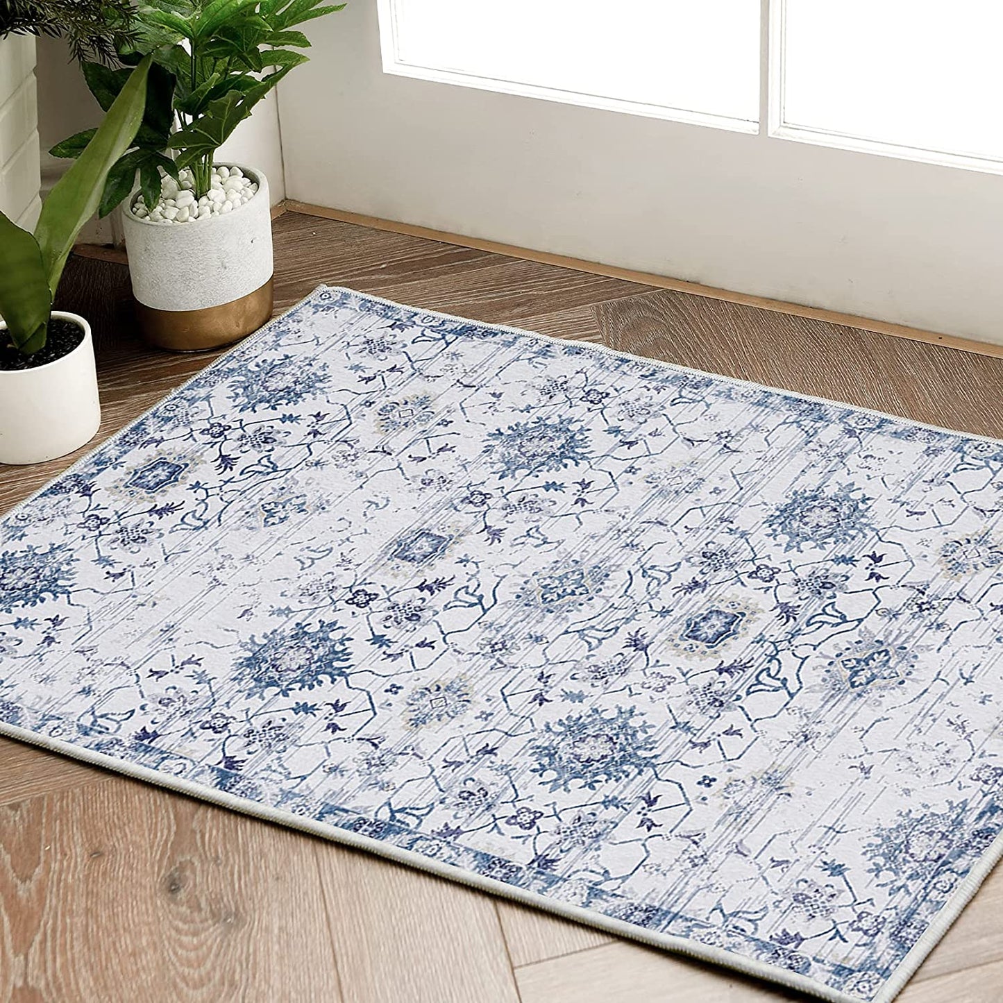 Vintage Persian Floral Navy Blue Area Rug Vintage Area Rugs JINCHAN Rugs