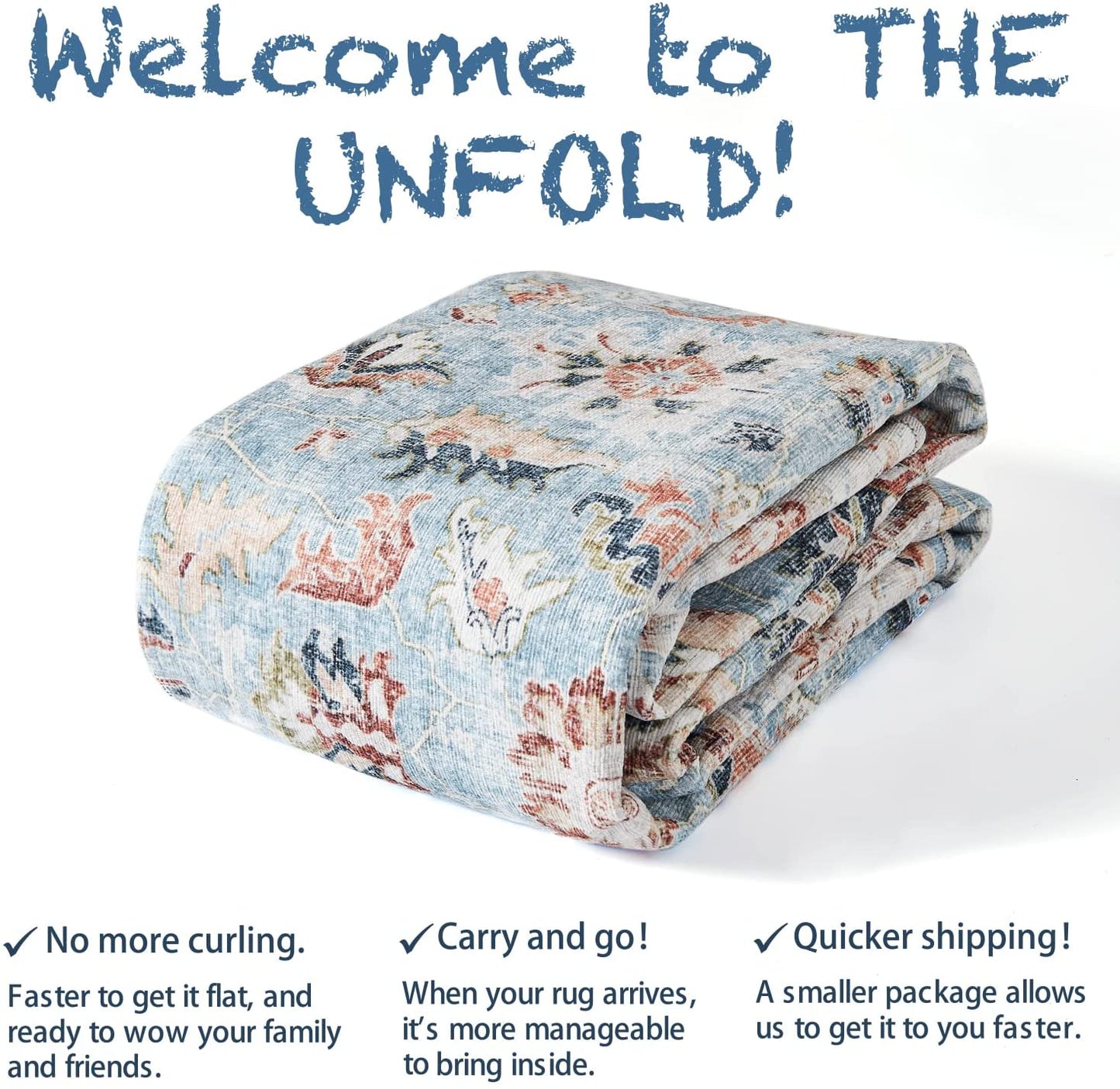 Jinchan Floral Distressed Vintage Blue Foldable Area Rug