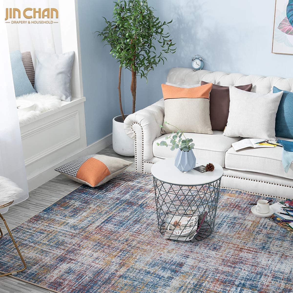 Contemporary Abstract Red Mulit Area Rugs Modern Distressed Carpet