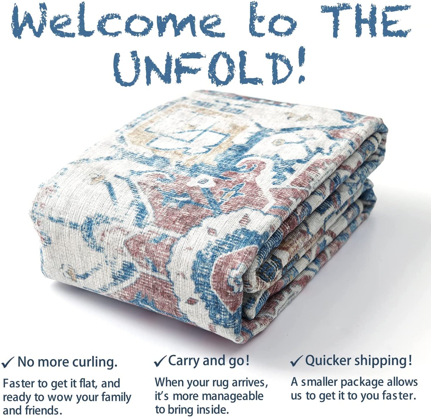 Jinchan Vintage Medallion Distressed Navy Blue Foldable Area Rug