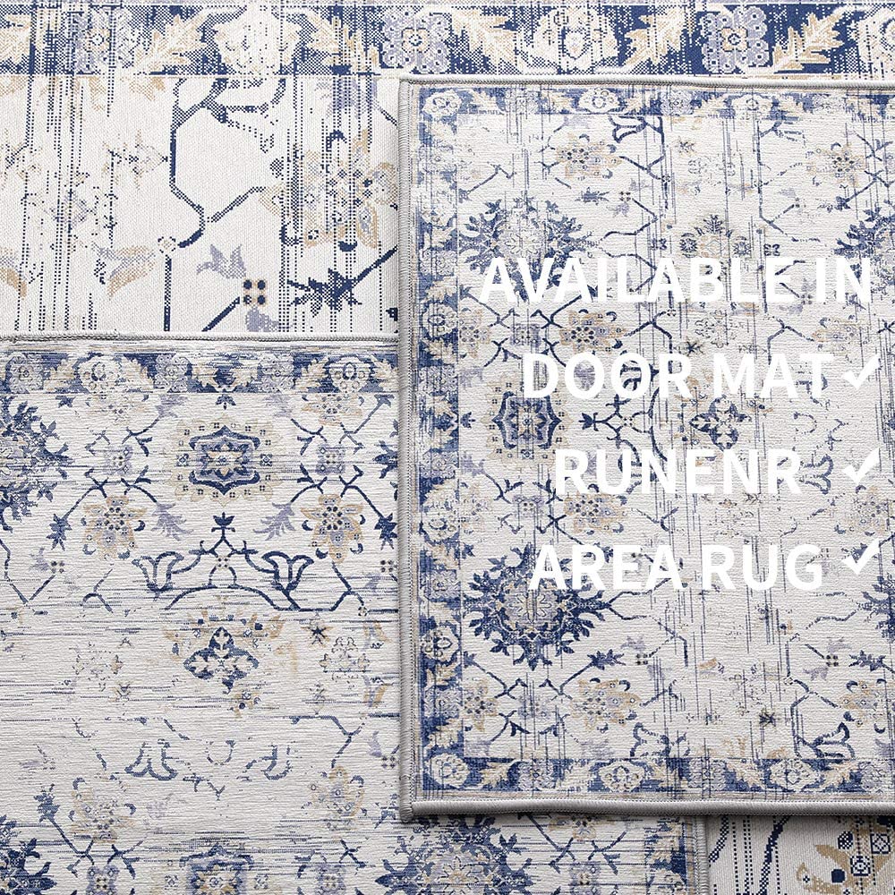 Vintage Persian Floral Navy Blue Area Rug Vintage Area Rugs JINCHAN Rugs