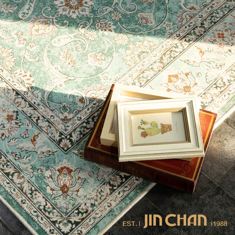 Jinchan Persian Distressed Floral Turquoise Foldable Area Rug