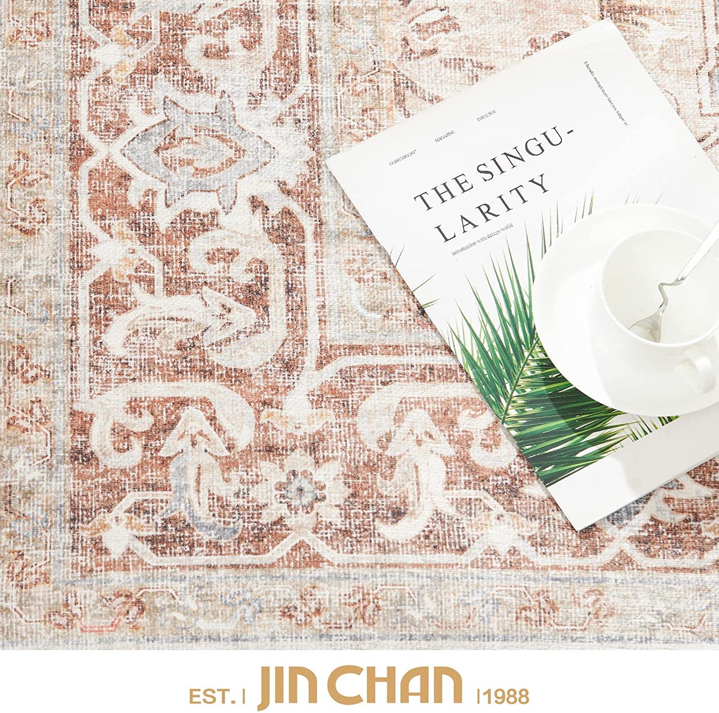 Jinchan Vintage Retro Persian Taupe Flodable Area Rug